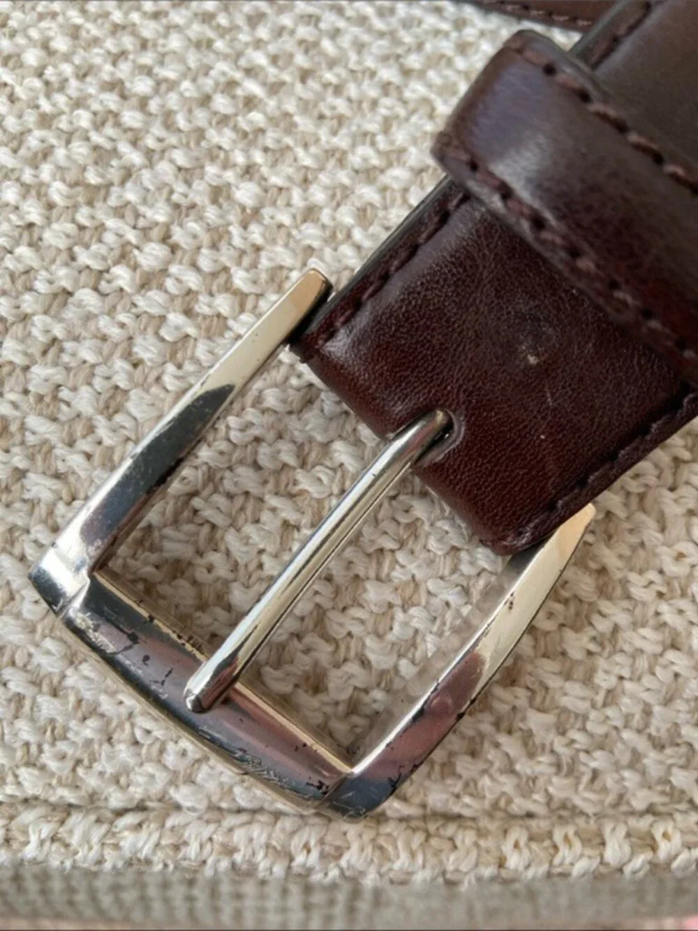 Brighton Brown Leather Belt Size 40 Three-Tone Silver Buckle 1 3/8
